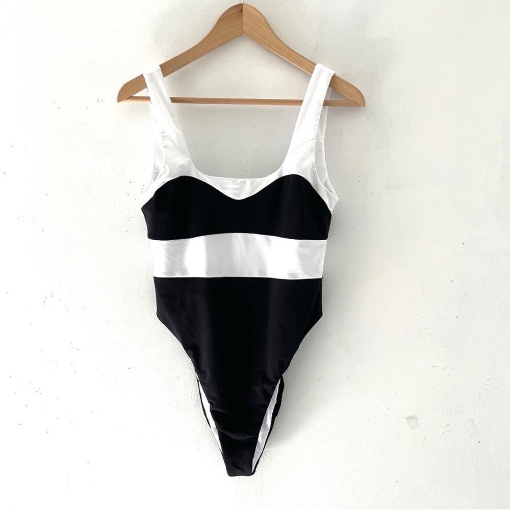 Mara Hoffman Idalia Black White One Piece Swimsuit Size M